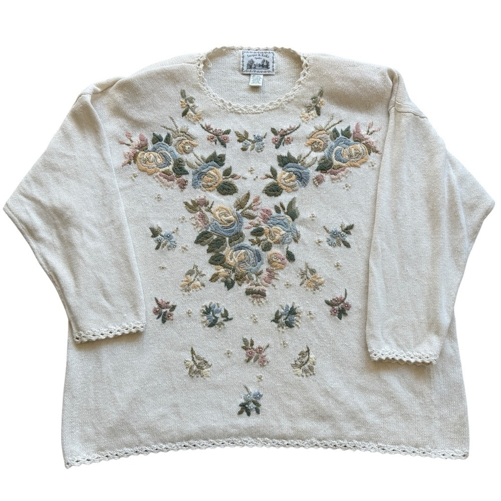 VTG! Jacque & KoKo Women's Floral Embroidered Pullover Sweater Grandmacore 26/28